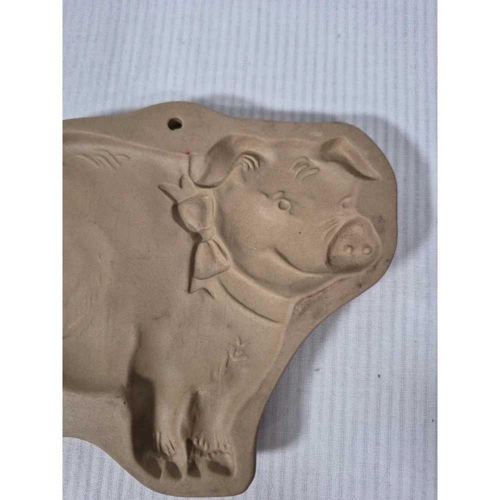 Vintage Brown Bag Cookie Art Stoneware Pig Cookie Mold Farmhouse Kitchen Decor